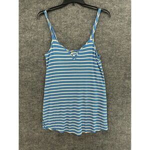 Jenni Intimates Camisole Women Size M Blue Striped Excellent Ribbed Lace Up Tank